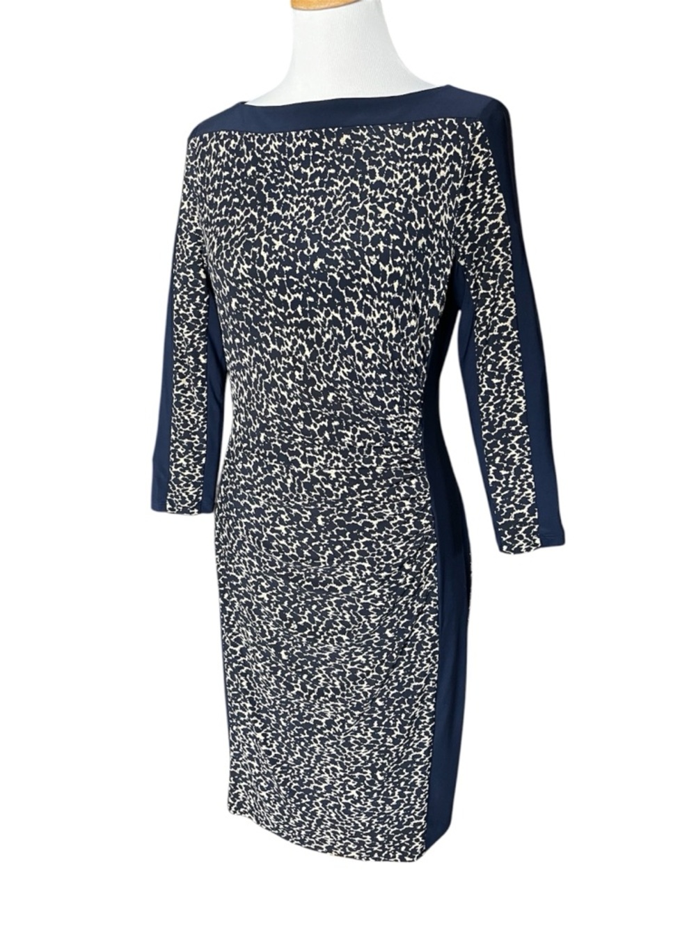 Lauren Ralph Lauren contrast panel side ruched stretch jersey dress